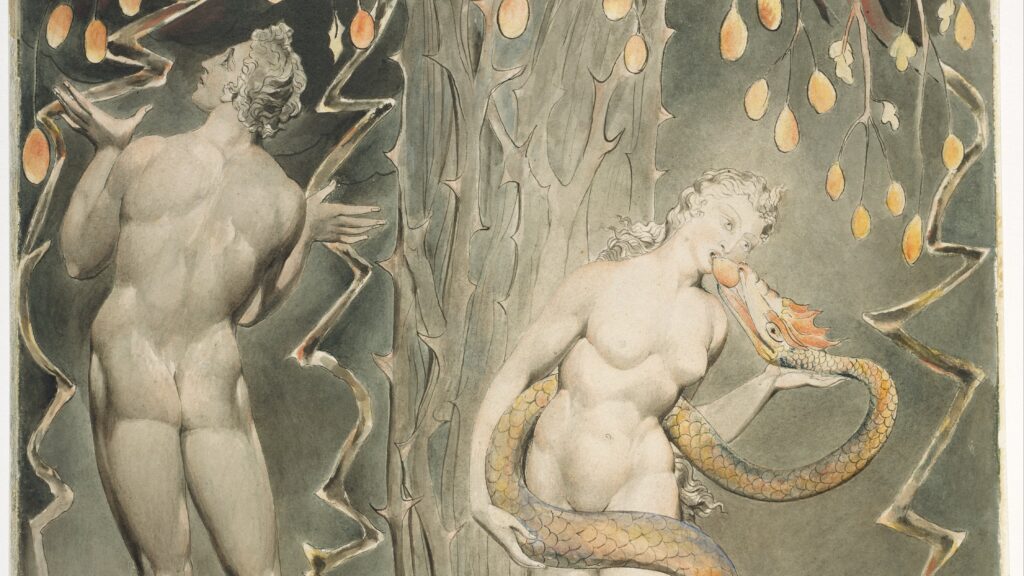 William Blake, The Temptation and Fall of Eve, 1808 (illustration of Milton's Paradise Lost).