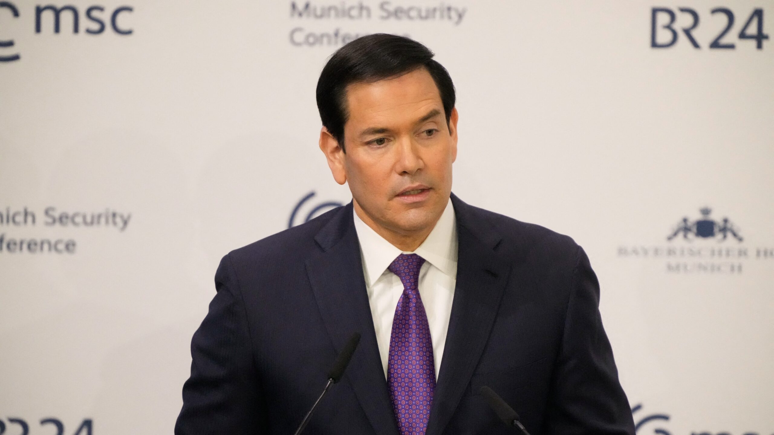 US Secretary of State Marco Rubio gives a speech during the 62nd Munich Security Conference (MSC) on February 14, 2026 in Munich, southern Germany.