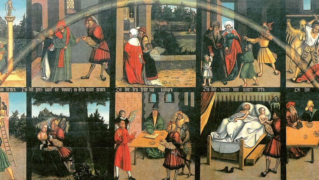 Workshop of Lucas Cranach the Elder, The Ten Commandments (1516). Rathaus Wittenberg, Wittenberg, Germany