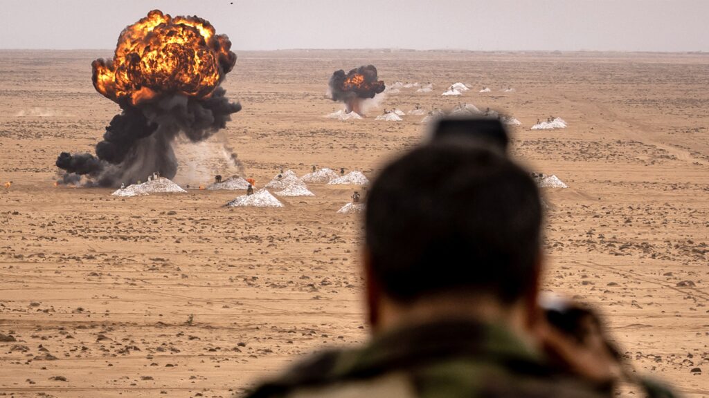 Members of the Moroccan royal armed forces (FAR) take part in the joint US military exercise "African Lion" in the Tan-Tan region in southwestern Morocco on May 31, 2024