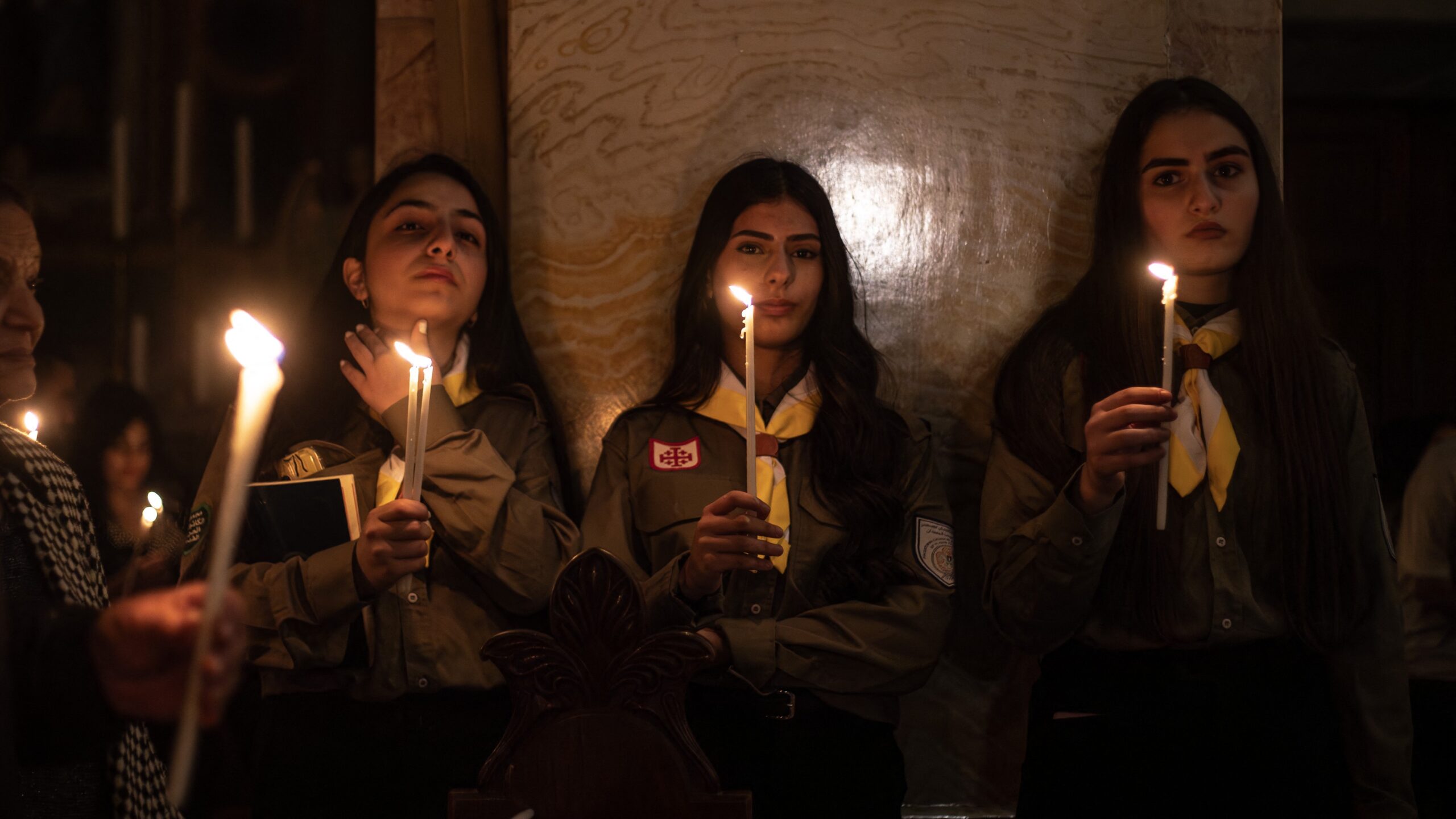 Catholic Christians celebrate â€œHoly Saturday,â€ also known as â€œEaster Eve,â€ ahead of the Easter holiday at the Church of the Holy Sepulchre in Jerusalem on April 4, 2026.