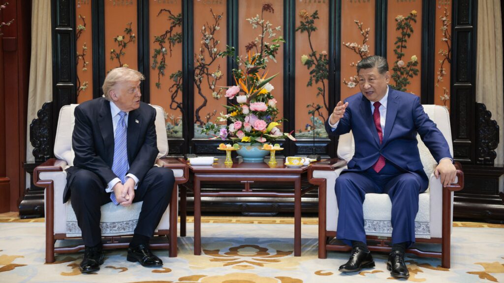 US President Donald Trump (L) meets with China’s President Xi Jinping on the sidelines of their visit to Zhongnanhai Garden in Beijing on May 15, 2026.