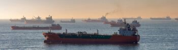 Cargo ships and oil tankers on the Bosporus strait