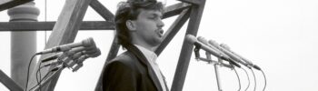 As a university student, Viktor Orbán speaks at the funeral of Imre Nagy, former de facto prime minister and leader of the Hungarian Revolution of 1956 and his fellow martyrs at the bier set up in front of Kunsthalle, Budapest, 16 June 1989