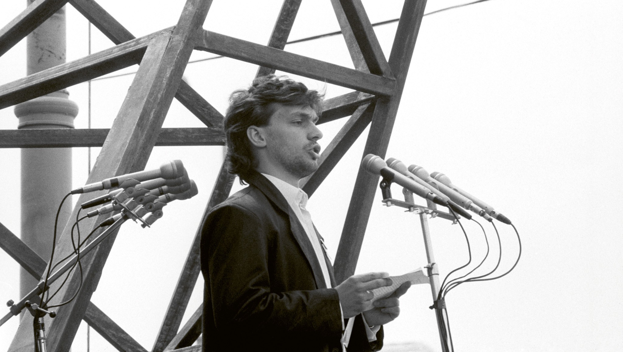 As a university student, Viktor Orbán speaks at the funeral of Imre Nagy, former de facto prime minister and leader of the Hungarian Revolution of 1956 and his fellow martyrs at the bier set up in front of Kunsthalle, Budapest, 16 June 1989